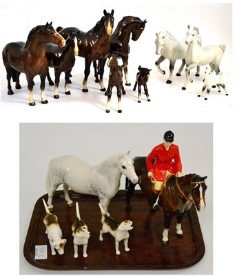 Lot 184 - Quantity of Beswick horses including a huntsman and hounds on two trays