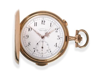 Lot 167 - A 14ct Gold Quarter Repeating Chronograph Full Hunter Pocket Watch, retailed by Tiffany & Co,...