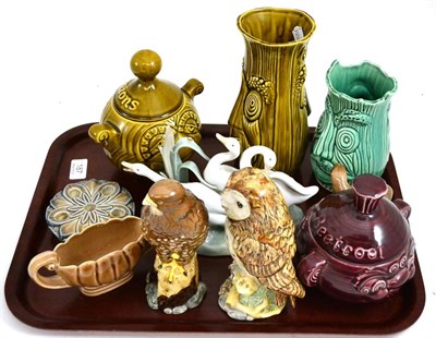 Lot 187 - Quantity of assorted ceramics including Lladro, Beswick, Sylvac and Wade (on two trays)
