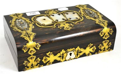 Lot 198 - Brass and mother-of-pearl inset Coromandel card box