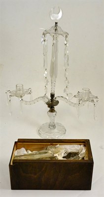 Lot 216 - Two branch glass light fitting and two boxes of glass lustres