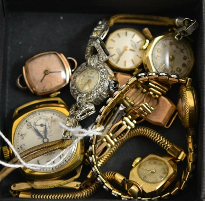 Lot 223 - Five lady's 9ct gold wristwatches and three other wristwatches (8)