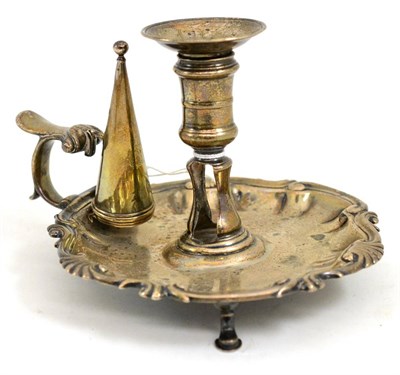 Lot 270 - George II silver chamberstick, with nozzle and extinguisher, London 1750