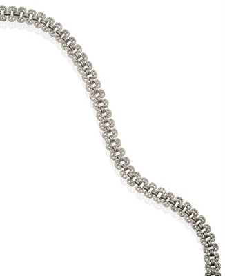 Lot 180 - A Diamond Necklace, of scroll links, joined by double bars, pavé set throughout with round...
