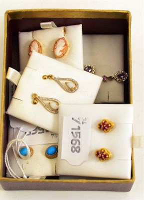 Lot 305 - Six pairs of stone set earrings