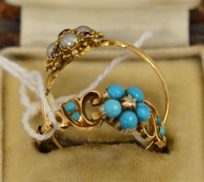 Lot 330 - A turquoise cluster ring and an amethyst and split pearl cluster ring (2)