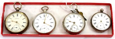 Lot 333 - Three silver open faced pocket watches and one open faced pocket watch with case stamped 'Fine...