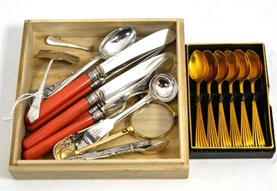 Lot 336 - Box of assorted silver, including teaspoons, silver, gilt spoons etc