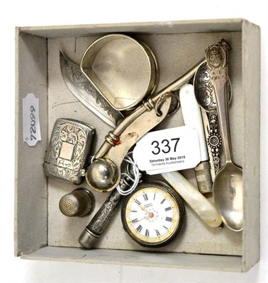 Lot 337 - Silver vesta, napkin ring, fruit knife, etc