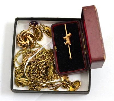 Lot 339 - A dog bar brooch, a seed pearl set spray brooch, a 9ct gold bracelet, assorted necklaces, a...