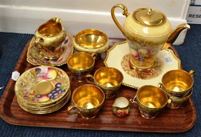 Lot 365 - Royal Worcester fruit painted dish and miniature jug, Aynsley fruit decorated coffee set for...