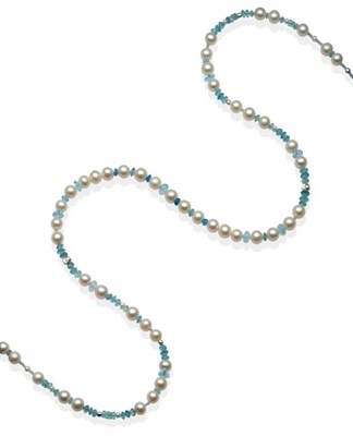 Lot 188 - A Cultured Pearl, and Multi-Gemstone Bead Necklace, graduated cultured pearls spaced by groups...