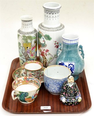 Lot 368 - Five Oriental vases, famille rose etc (on two trays)