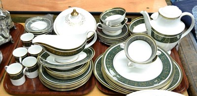 Lot 377 - Royal Doulton 'Vanborough' pattern green and gilt decorated dinner and coffee set