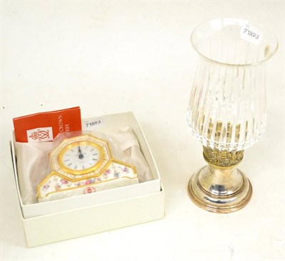 Lot 389 - A Royal Crown Derby ";Royal Antoinette"; clock and a silver and crystal limited edition lamp to...