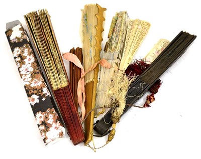 Lot 391 - Assorted 19th century and later fans including mother-of-pearl, ebonised etc (8) (a.f.)