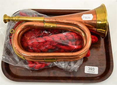 Lot 393 - Brass and copper military bugle