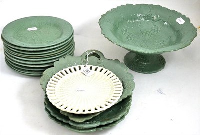 Lot 397 - Newcastle green leaf moulded dessert service by Fell & Co and a creamware dish by Sewell & Donkin