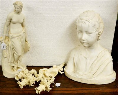 Lot 440 - Copeland Parian figure, plaster bust and a cream glazed pottery light bracket