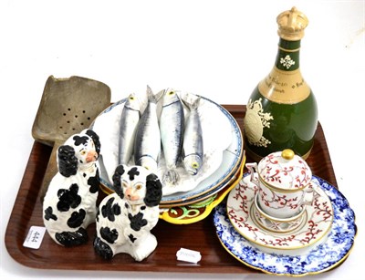 Lot 444 - Staffordshire dogs, commemorative bottle, etc