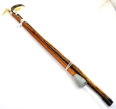 Lot 455 - Horn handled walking stick, another smaller and an early 20th century ivory handled walking...