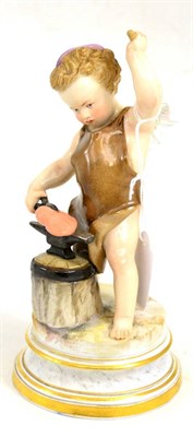 Lot 477 - A 19th century Meissen figure of Cupid in disguise as a blacksmith