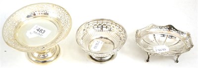 Lot 483 - Three pierced silver bonbon dishes, various dates