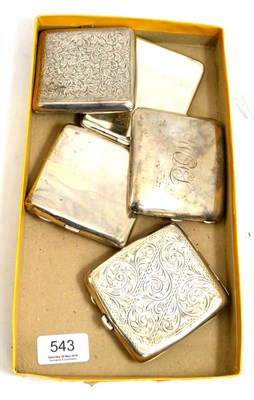 Lot 543 - A small silver cigarette case, Birmingham 1919, and four others similar (5)