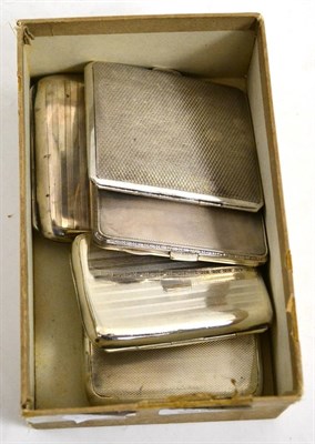 Lot 544 - A small silver cigarette case with engine turned decoration, Birmingham 1922 and four others...