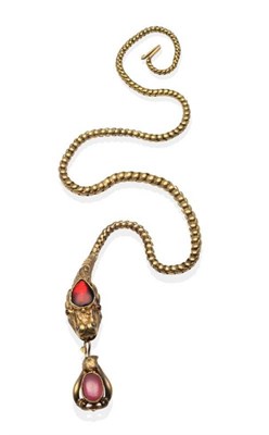 Lot 214 - A Victorian Serpent Necklace, the body of graduated articulated links, to a head set with a...