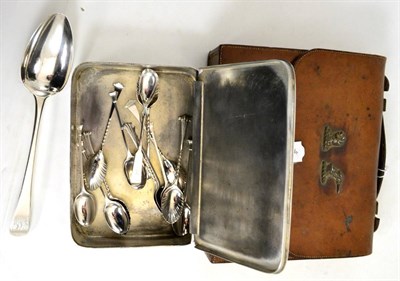 Lot 558 - Two sets of six silver coffee spoons, a sandwich box in leather case and two other spoons