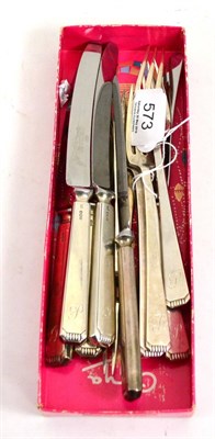 Lot 573 - Six silver dessert knives and forks