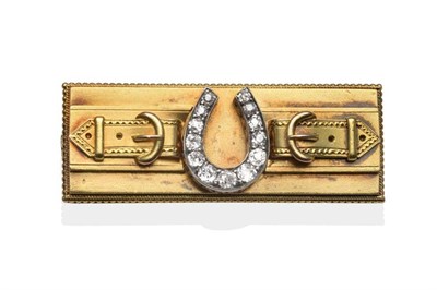 Lot 216 - A Diamond Set Horseshoe and Buckle Brooch, the central horseshoe set with graduated old cut...