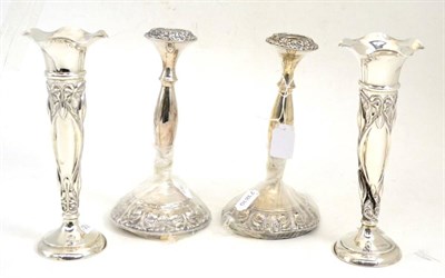 Lot 578 - A pair of candlesticks and a pair of bud vases (a.f.)