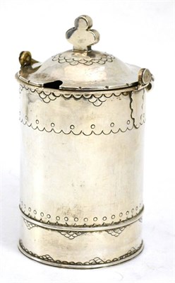 Lot 585 - Silver preserve pot in the 17th century style with engraved decoration and swing handle