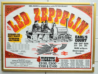 Lot 1001 - Led Zeppelin concert poster for Earls Court May 1975 Zeppelin Express 34x25";, 87x64cm (glazed...