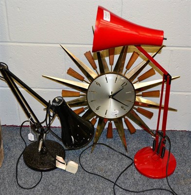 Lot 1007 - Two Anglepoise lamps and a star burst clock