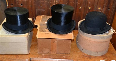 Lot 1014 - Eton Bramham Part top hat, from the Lane Fox family; a Lock & Co top hat; and a Norman Brooks...