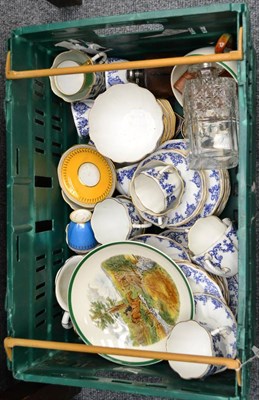 Lot 1029 - A collection of assorted china including Royal Crown Derby, Spode, a plated hip flask, etc