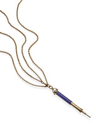 Lot 224 - A Diamond, Turquoise and Blue Enamel Propelling Pencil, the pencil of telescopic form within a blue