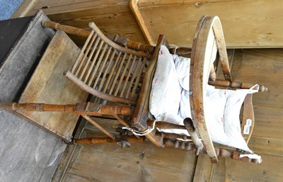 Lot 1044 - Small pine washstand, five pine kitchen chairs and a child's high-chair