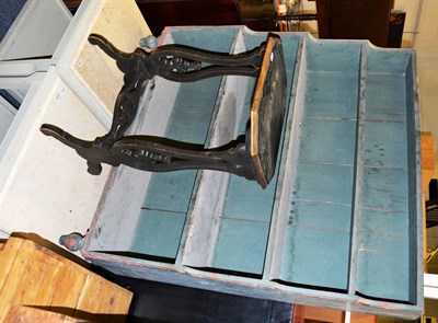 Lot 1049 - Blue painted pine open waterfall bookcase and a black and gilt painted occasional table