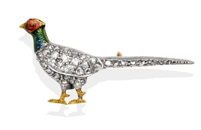 Lot 225 - A Victorian Diamond and Enamel Pheasant Brooch, realistically modelled in a standing pose and...