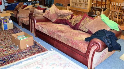 Lot 1053 - Large Barker & Stonehouse brown leather and upholstered three piece Eastwood suite