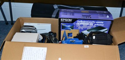 Lot 1064 - Epson 4490 scanner, a macro LED ringlight, a Panasonic VDR D250 video camera and other equipment