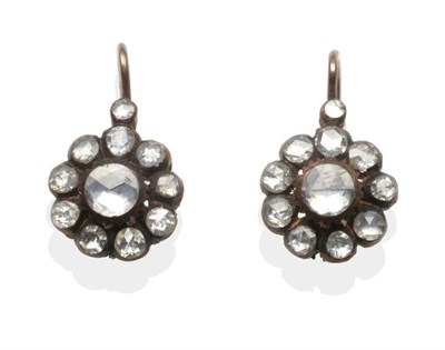 Lot 228 - A Pair of Diamond Cluster Earrings, a rose cut diamond within a border of smaller rose cut diamonds