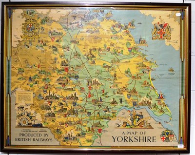 Lot 1090 - A large framed map of Yorkshire produced by British Railways, dated 1949, two footstools, gilt...