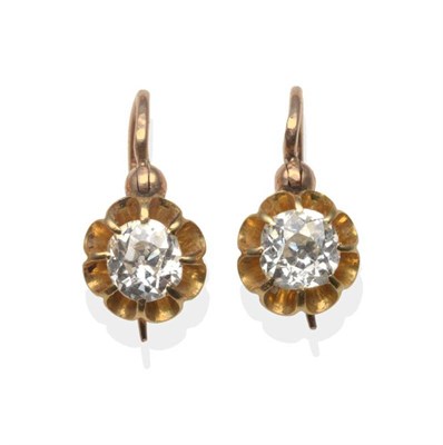 Lot 231 - A Pair of Diamond Solitaire Earrings, old cut diamonds in yellow raised prong settings, total...