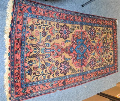 Lot 1105 - Hamadan rug, Persian Kurdistan, circa 1910, the natural field with central stepped medallion framed