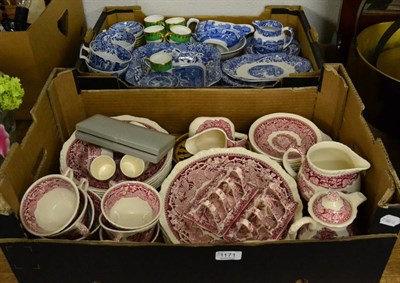 Lot 1171 - Quantity of pink Masons vista, quantity of Spode Italian, Greens gilt coffee cup and saucers, brass